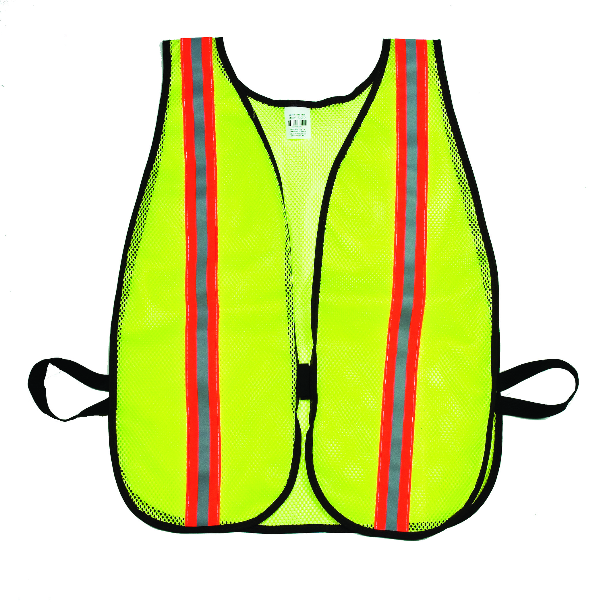 16304-4553-1500, Lime Soft Mesh Safety Vest - 1-1/2 Orange/Silver/Orange, MutualIndustries